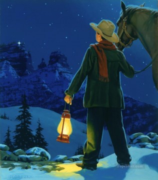 boy with a skull Painting - young cowboy with LIGHT IN THE HILLS